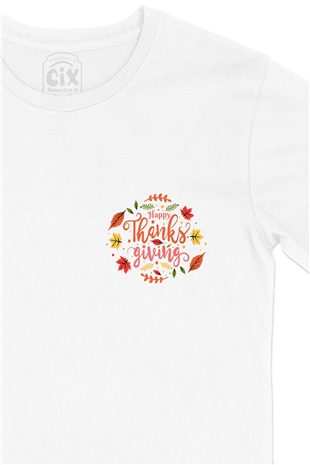 Happy Thanks Giving Cep Logo Tasarımlı Beyaz Tişört