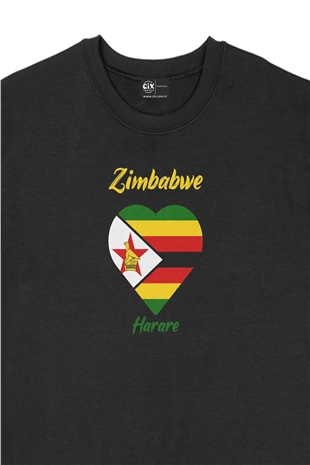 Harare Zimbabwe Bayraklı Kalpli Siyah Sweatshirt