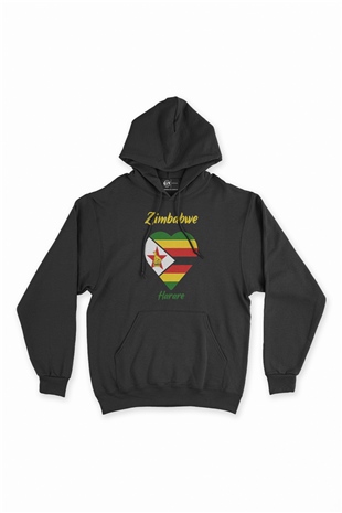 Harare Zimbabwe Bayraklı Kalpli Siyah Sweatshirt Hoodie