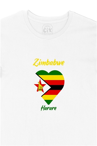 Harare Zimbabwe Bayraklı Kalpli Tişört
