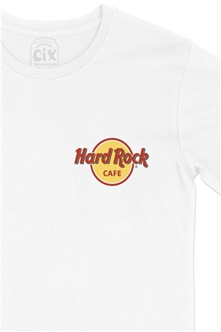 Hard Rock Cafe Cep Logo Tasarımlı Beyaz Tişört