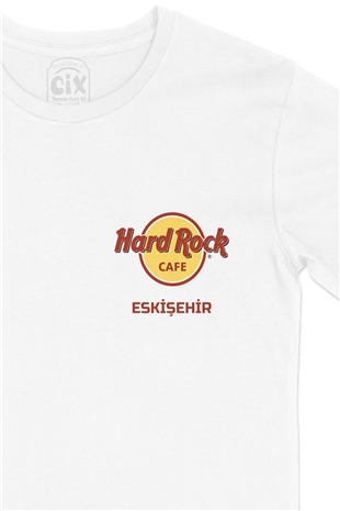 Hard Rock Cafe Eskişehir Cep Logo Tasarımlı Beyaz Tişört