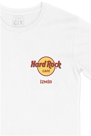 Hard Rock Cafe İzmir Cep Logo Tasarımlı Beyaz Tişört