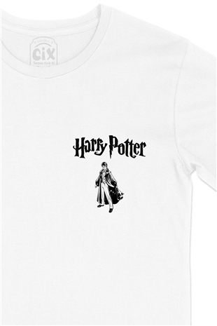 Harry Potter Tasarımlı Cep Logo Tasarımlı Beyaz Tişört
