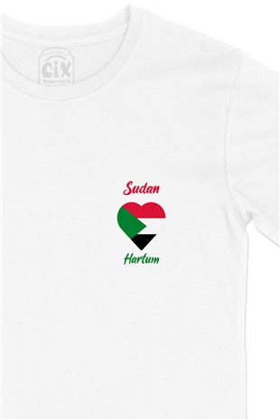 Hartum Sudan Bayraklı Kalpli Cep Logo Tasarımlı Beyaz Tişört
