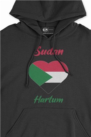 Hartum Sudan Bayraklı Kalpli Siyah Sweatshirt Hoodie