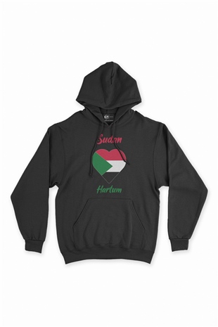 Hartum Sudan Bayraklı Kalpli Siyah Sweatshirt Hoodie