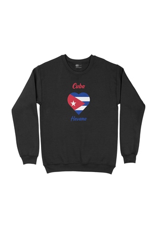 Havana Küba Bayraklı Kalpli Siyah Sweatshirt