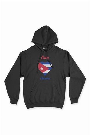 Havana Küba Bayraklı Kalpli Siyah Sweatshirt Hoodie