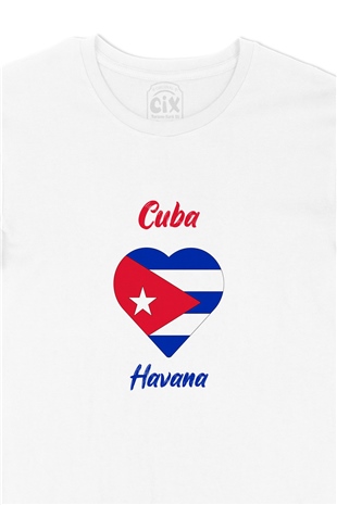 Havana Küba Bayraklı Kalpli Tişört