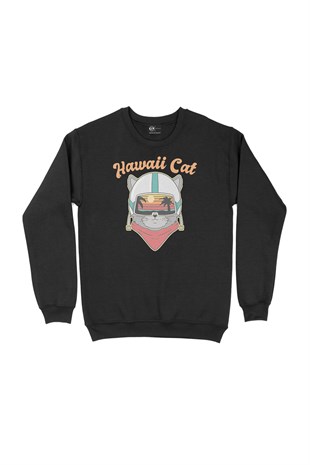 Hawaii Cat Siyah Sweatshirt