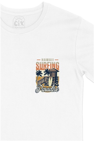 Hawaii Paradise Cep Logo Tasarımlı Beyaz Tişört