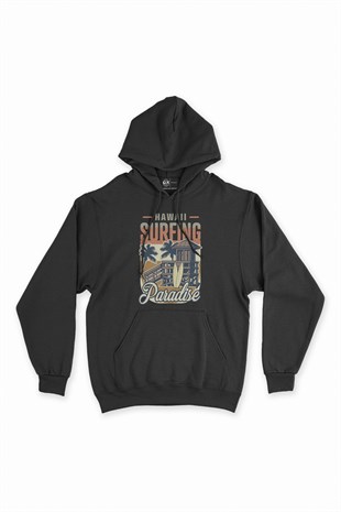 Hawaii Paradise Siyah Kapşonlu Sweatshirt Hoodie