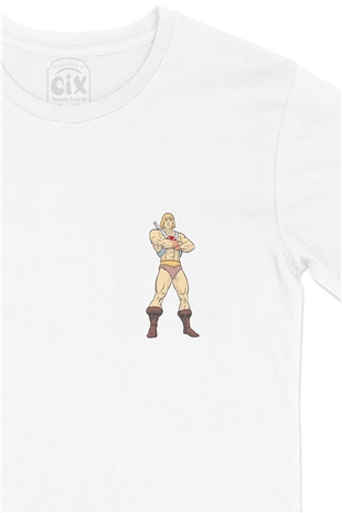 He-Man Cep Logo Tasarımlı Beyaz Tişört