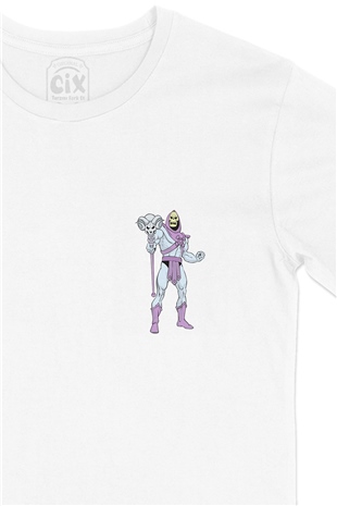 He-Man İskeletor Cep Logo Tasarımlı Beyaz Tişört