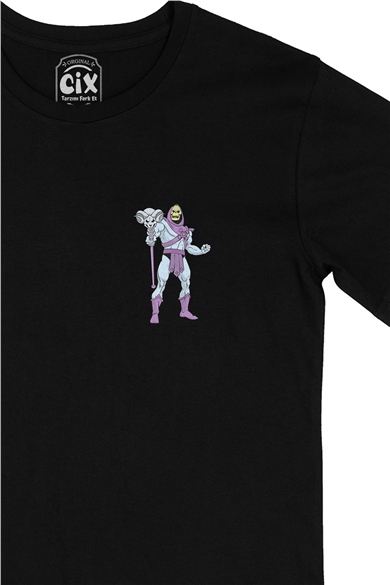 He-Man İskeletor Cep Logo Tasarımlı Siyah Tişört