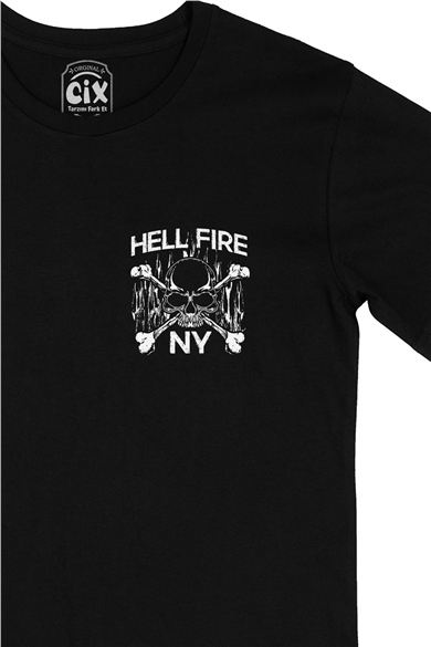 Hell Fire NY Cep Logo Tasarımlı Siyah Tişört