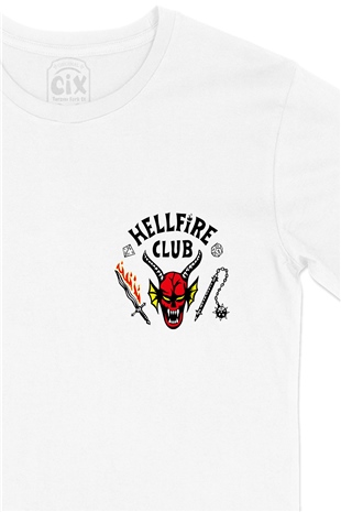 Hellfire Club Cep Logo Tasarımlı Beyaz Tişört