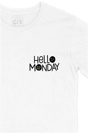 Hello Monday Cep Logo Tasarımlı Beyaz Tişört