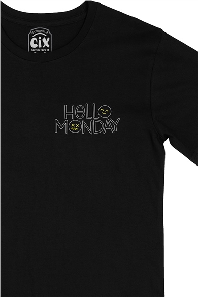 Hello Monday Cep Logo Tasarımlı Siyah Tişört