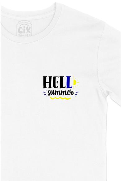 Hello Summer Yaz Cep Tasarım Baskılı Beyaz Tişört