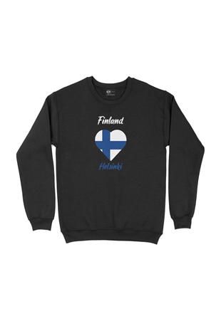 Helsinki Finlandiya Bayraklı Kalpli Siyah Sweatshirt