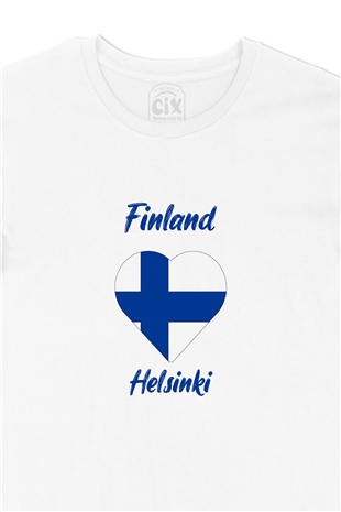 Helsinki Finlandiya Bayraklı Kalpli Tişört