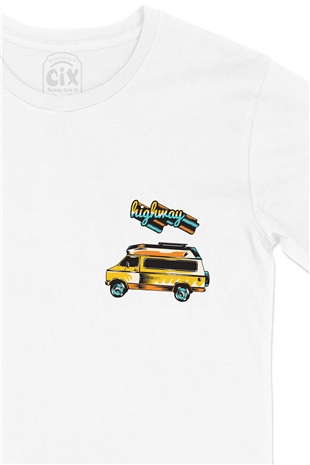 Highway Caravan Cep Logo Tasarımlı Beyaz Tişört
