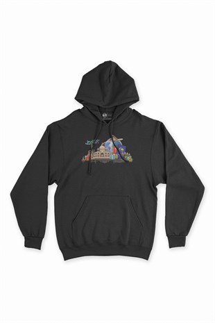Hindistan Seyahati Siyah Kapşonlu Sweatshirt Hoodie