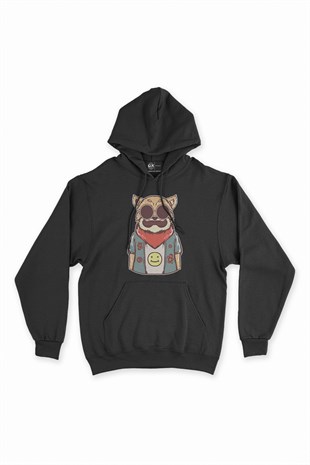 Hippi Kedi Siyah Kapşonlu Sweatshirt Hoodie