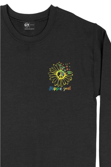 Hippi Papatya Cep Tasarım Baskılı Sweatshirt