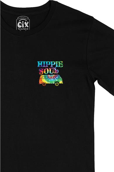 Hippie Soul Car Cep Tasarım Baskılı Siyah Tişört