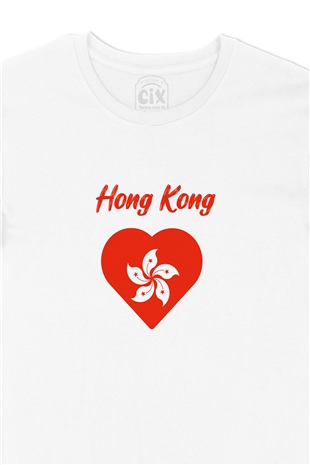 Hong Kong Bayraklı Kalpli Tişört