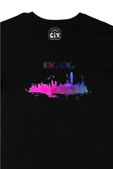 Hong Kong Renkli Siyah Tişört