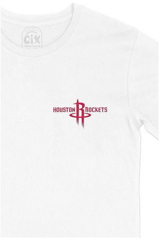 Houston Rockets Cep Logo Tasarımlı Beyaz Tişört