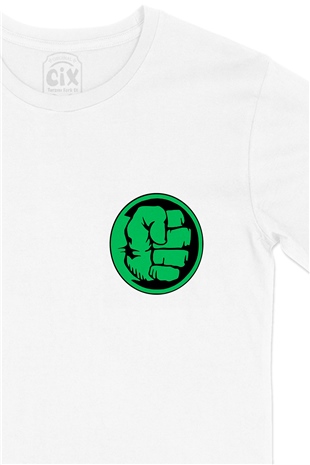 Hulk Yumruk Cep Logo Tasarımlı Beyaz Tişört