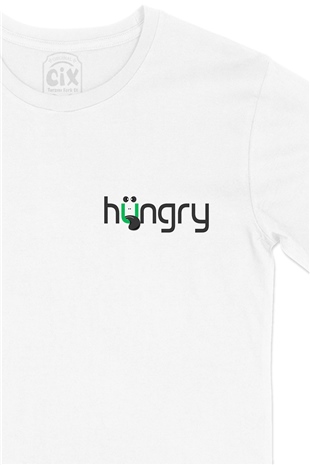 Hungry Cep Logo Tasarımlı Beyaz Tişört