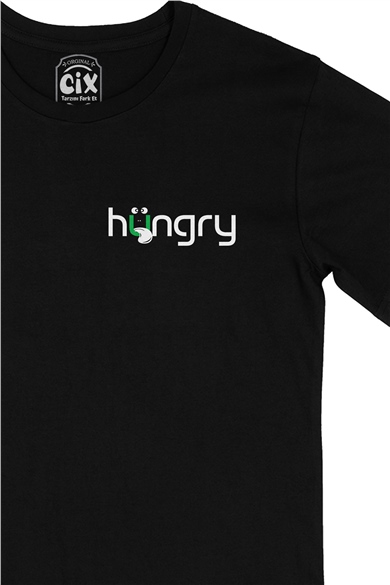 Hungry Cep Logo Tasarımlı Siyah Tişört