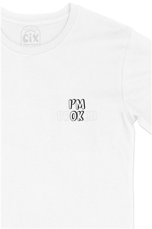 I am brOKen Cep Logo Tasarımlı Beyaz Tişört