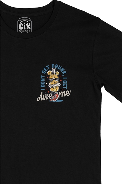 I Am Not Drunk Cep Logo Tasarımlı Siyah Tişört