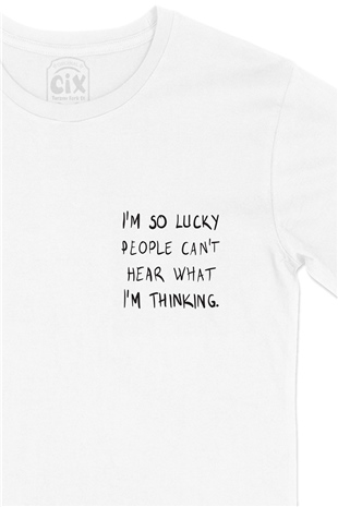 I Am So Lucky Cep Logo Tasarımlı Beyaz Tişört