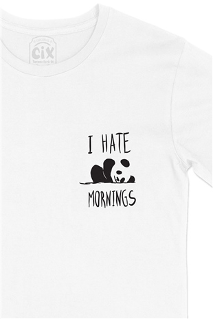 I Hate Mornings Cep Logo Tasarımlı Beyaz Tişört