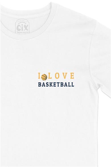I Love Basketball Cep Tasarım Baskılı Beyaz Tişört