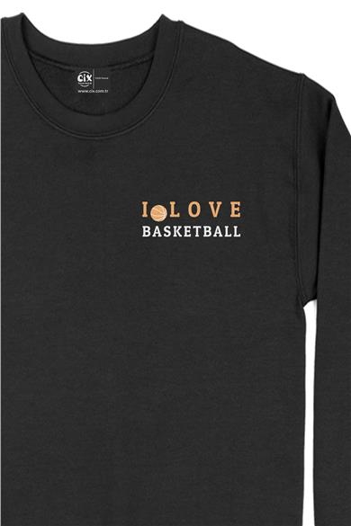 I Love Basketball Cep Tasarım Baskılı Sweatshirt