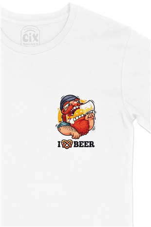 I Love Beer Cep Logo Tasarımlı Beyaz Tişört