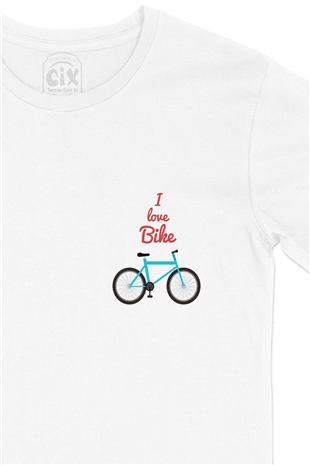 I Love Bike Cep Logo Tasarımlı Beyaz Tişört