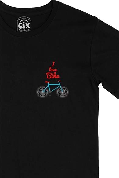 I Love Bike Cep Logo Tasarımlı Siyah Tişört