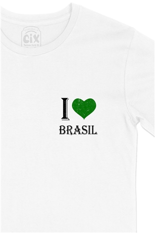 I Love Brasil Cep Logo Tasarımlı Beyaz Tişört