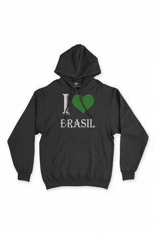 I Love Brasil Kapşonlu Sweatshirt Hoodie