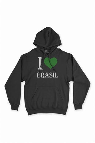 I Love Brasil Kapşonlu Sweatshirt Hoodie
